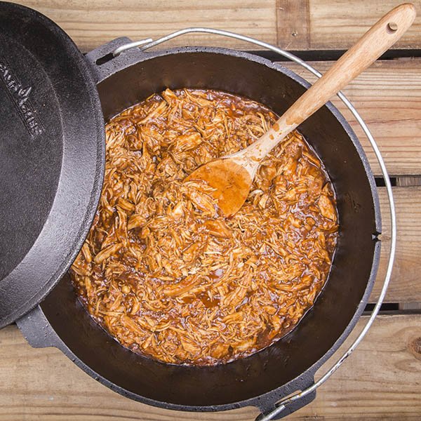 What's camping without BBQ? Try these Dutch Oven Pulled BBQ Chicken Sandwiches
