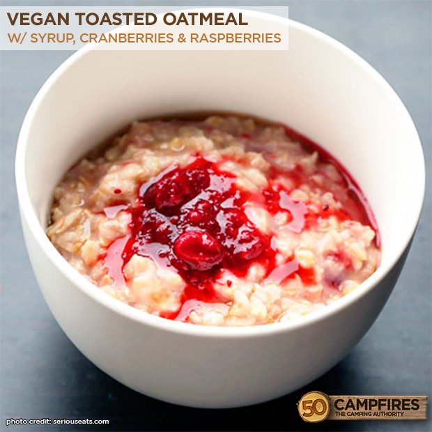 Toasted Oatmeal with Maple Syrup, Cranberries, and Raspberries