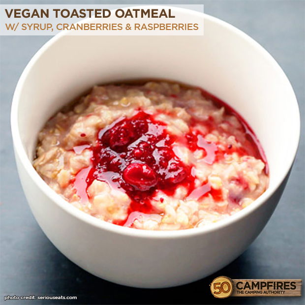 Toasted Oatmeal with Maple Syrup, Cranberries, and Raspberries