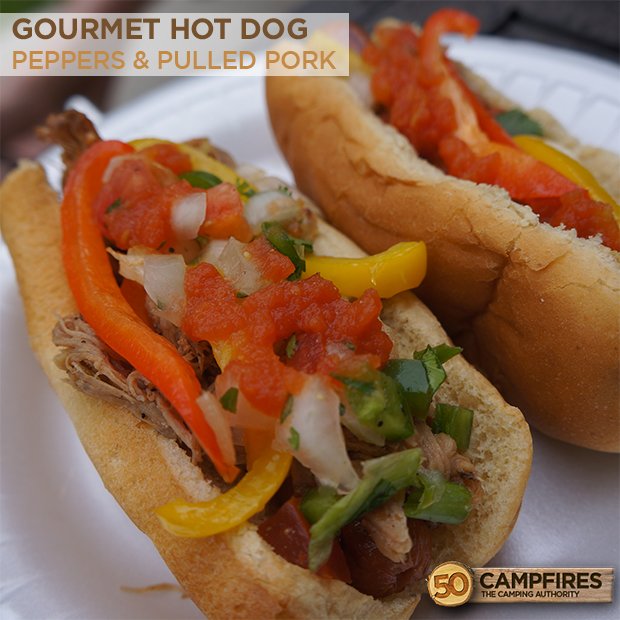 Grilled Peppers And Pulled Pork Hot Dog