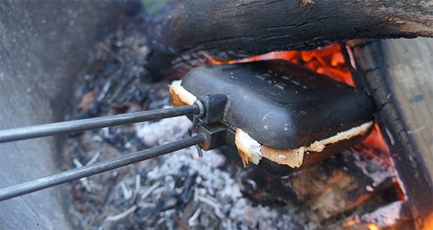 Campfire Hamburgers with Onions-in a Pie Iron! - Frugal Campasaurus