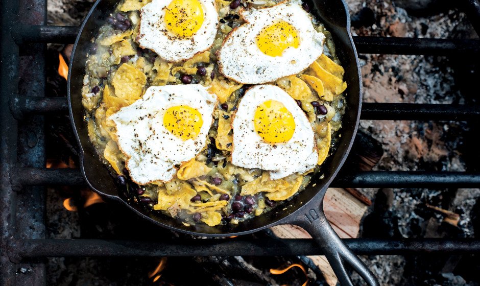 Chilaquiles with Blistered Tomatillo Salsa and Eggs source