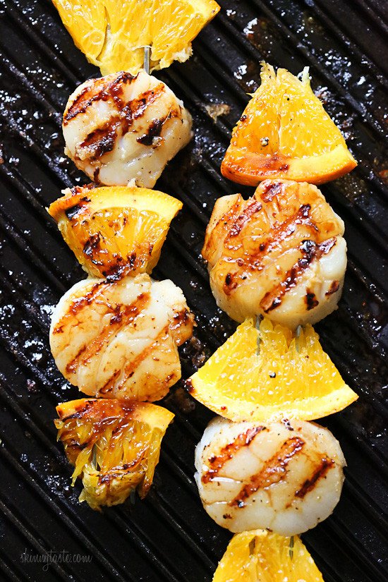 Click here to see Skinnytaste's recipe for Grilled Scallops and Orange Kebabs</a