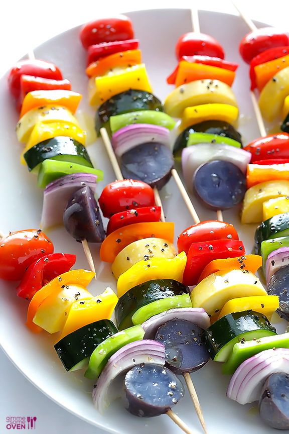 Click here to see Gimme Some Oven's recipe for Rainbow Veggie Kebabs</a