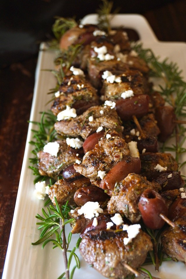 Click here to see Cooking on the Weekends' recipe for Rosemary Lamb Olive Kebabs</a