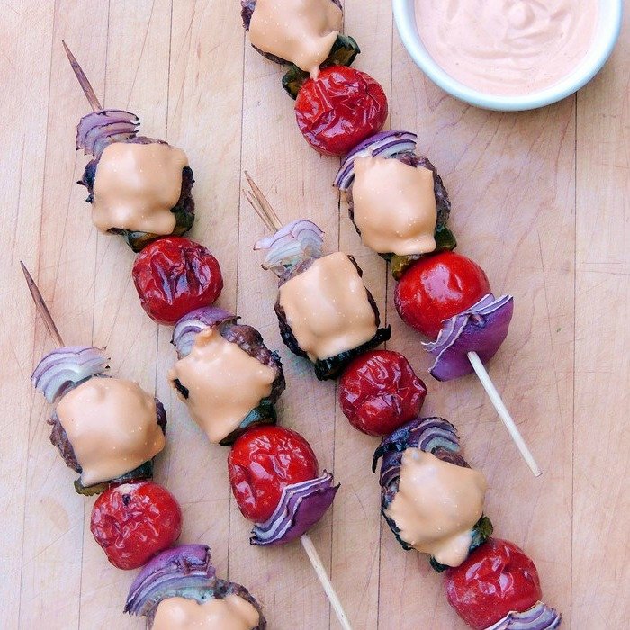 Click here to see Bobbi's recipe for Deluxe Cheeseburger Kebabs</a