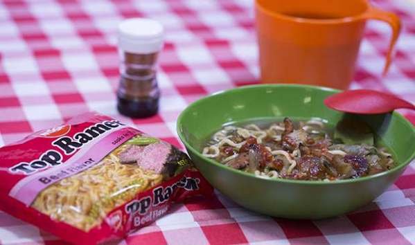 50 Campfires Nissin Top Ramen faux pho with beef jerky