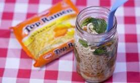 Nissin Top Ramen soup premade in a pint jar by 50 Campfires