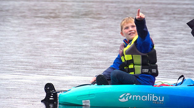 The Last Of The Open Water Young Boy Points To Eagles Fall Kayaking 