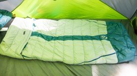 sleeping bag in a tent