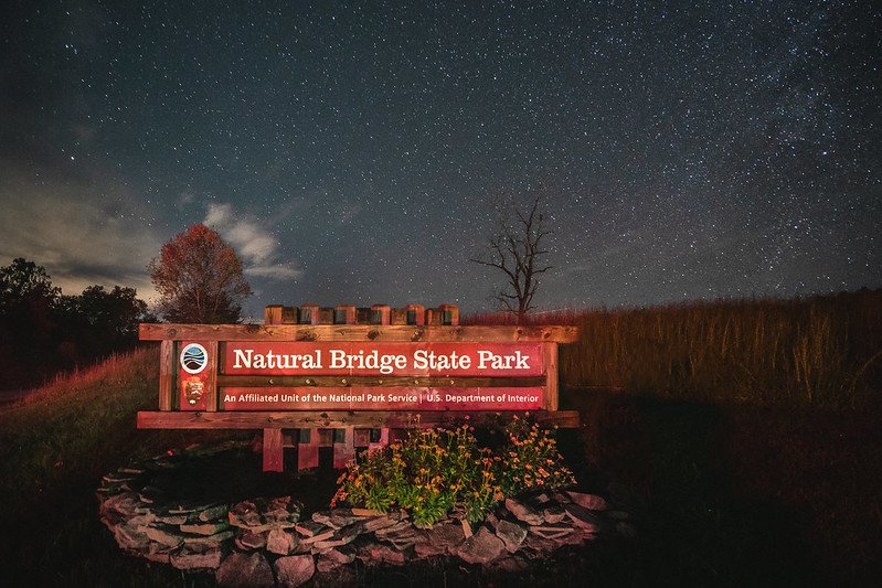 Natural Bridge State Park at night.