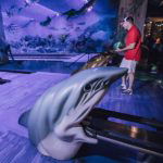 Bowling anyone? The unique bowling alley at Bass Pro Shops at the Pyramid in Memphis, Tennessee features ball returns crafted from the bust of a great white shark.