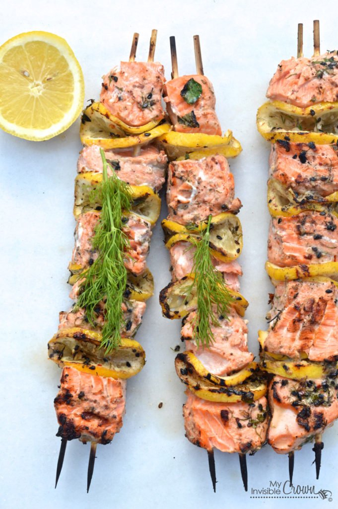 Click here to see My Invisible Crown's recipe for Grilled Salmon Kebabs</a
