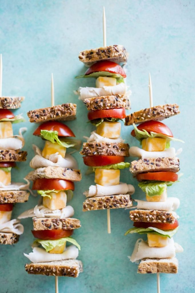 Click here to see The Almond Eater's recipe for Turkey Sandwich Skewers</a