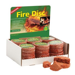 Coghlan’s Fire Discs are an ideal fuel source for starting campfires or wood stoves.