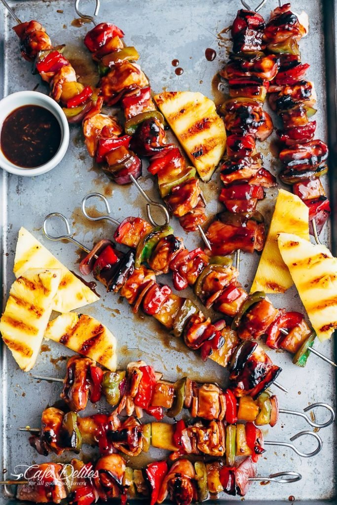 Click here to see Cafe Delites' recipe for Hawaiian Chicken Bacon Pineapple Kebabs</a