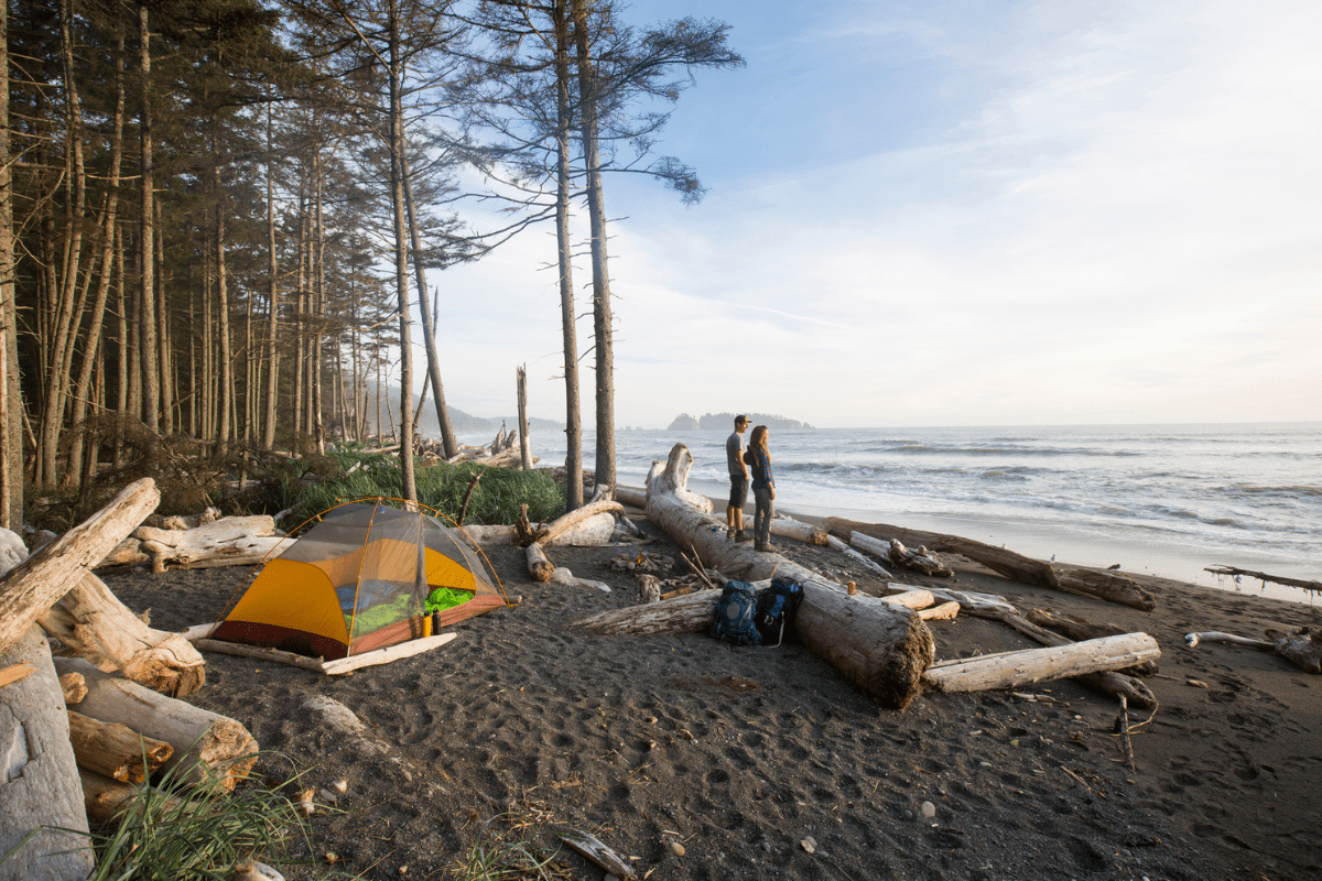 Visitors camping on the coast of Olympic National Park.