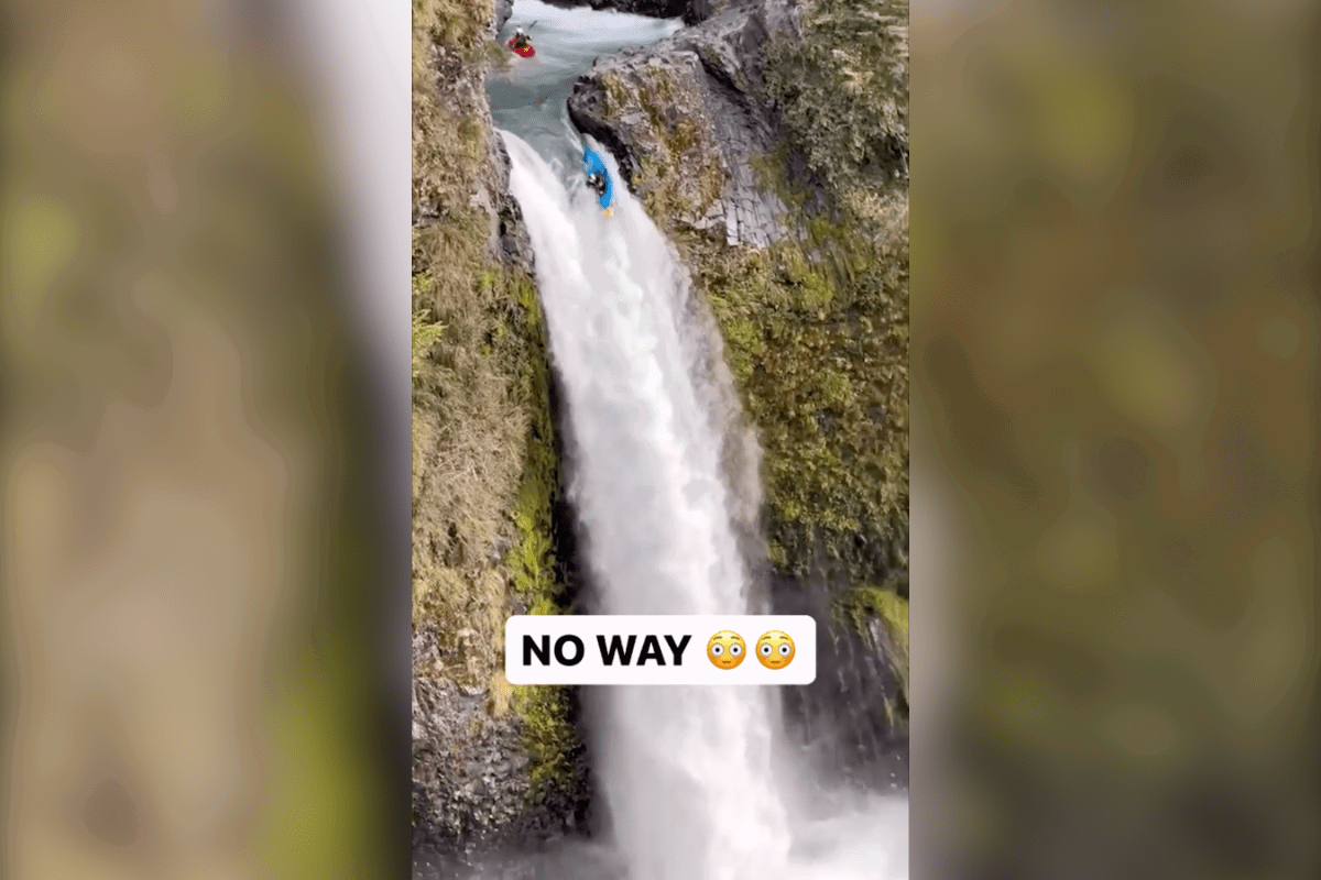 kayaking down a waterfall