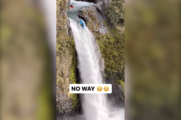 kayaking down a waterfall