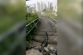 mountain biking down stairs