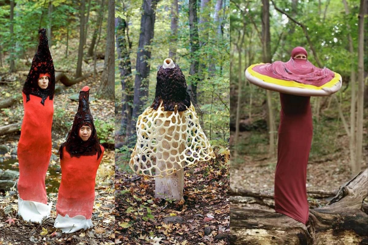 people dressed up as mushrooms